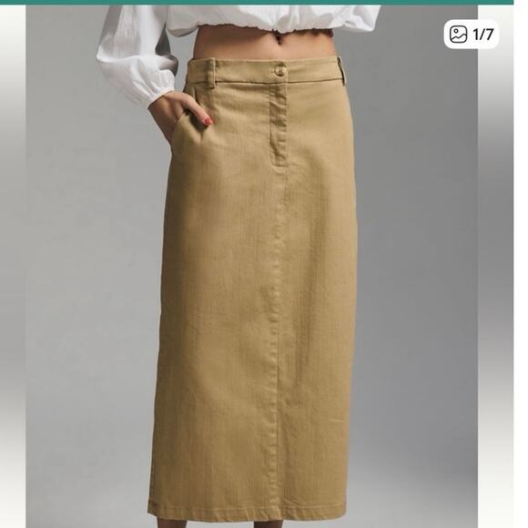 Self Contrast Anthropologie Skirt Slim Trouser Skirt Tan Size Large - Picture 3 of 10